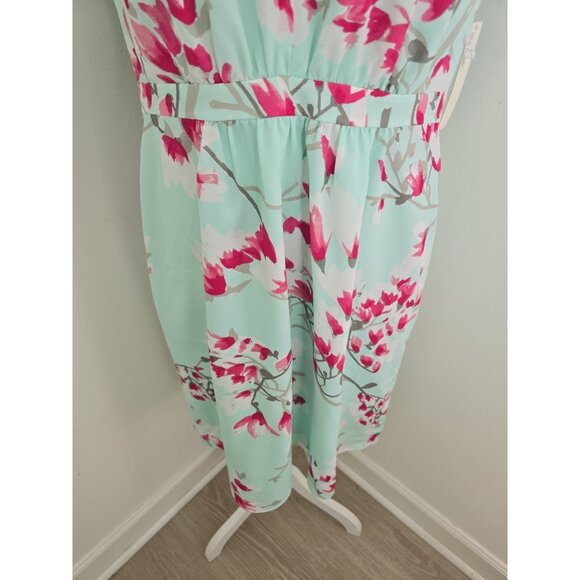 Alex Marie Elise Mint Green Pink Floral Flutter Sleeves V-Neck Dress 12 Large L - Picture 8 of 13